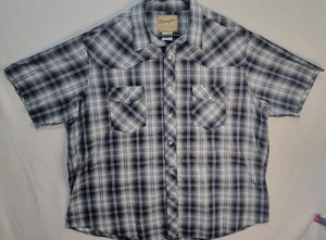 Wrangler Western Fashion Snap Shirt Blue/White Plaid 2XL - Picture 1 of 5