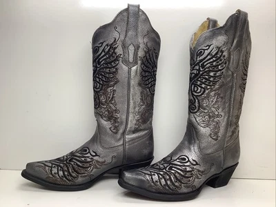 VTG WOMENS CORRAL COWBOY SNIP TOE GRAY STITCHING  BOOTS SIZE 7 M - Image 1 of 4