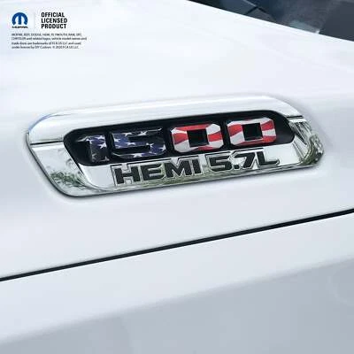 Calcomanías superpuestas con emblema de capó RAM 1500 L&R bandera americana para camiones RAM 2019-2026 Foto 1 de 4