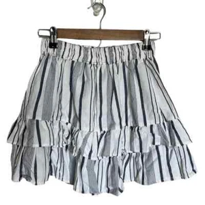 Angie White & Blue Tiered Stripe Mini Skirt Size Small Cotton Boho Woman's - Picture 1 of 5
