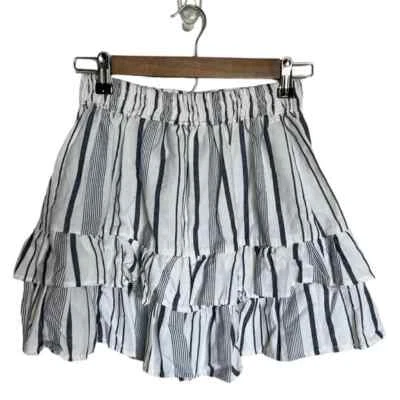Minifalda Angie blanca y azul a rayas en capas talla pequeña algodón boho para mujer Foto 1 de 4