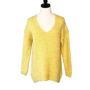 TopShop Oversized Knit V-neck Sweater Yellow Size 4 - Picture 1 of 11