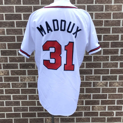 Vintage Greg Maddux Atlanta Braves #31 Russell Athletic White Jersey Size 48 Cover