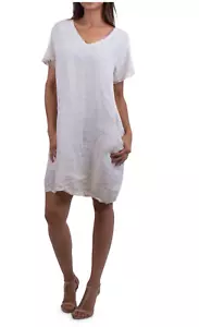 GIGI MODA PERLA ABITO TUBINO BIANCO LINO E COTONE, MANICA CORTA, O/S O MEDIO - Foto 1 di 8