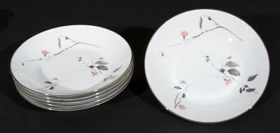 Rosenthal Japanese Quince Large 8 3/4" Coupe Soup Bowls (6) With  Platinum Trim - Image 1 of 4