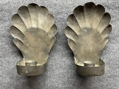 Matched Pair of Antique Pewter Wall Sconces Candle or Electric Cover