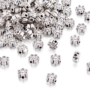 100pcs Tibetan Style Alloy Beads Lovely Flower Antique Silver Spacer Bead 6.5mm - Picture 1 of 5