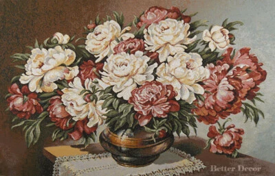 TAPIZ TEJIDO JACQUARD DE PARED PEONÍAS MORADAS Y BLANCAS DECORACIÓN FLORAL EUROPEA Foto 1 de 2