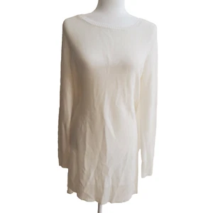 Kensie Sweater Medium Ivory Long Thin Knit Slit Long Sleeve Pullover Womens New - Picture 1 of 7