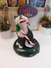 1989 Byers Choice Black and White Cat Holding a Candy Cane