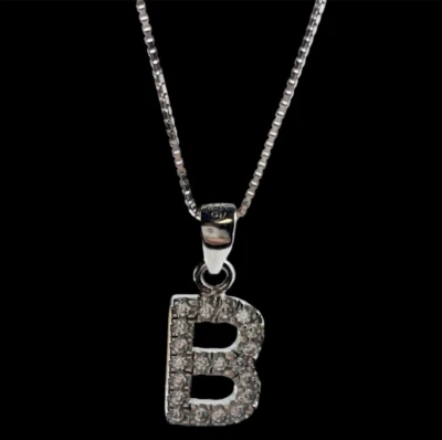 Collana lettera B iniziale nome femminile in argento 925 con puntiluce brillanti - Immagine 1 di 4