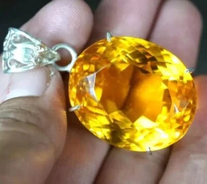 97,21 ct natürlicher gelber Citrin Ovalschliff 925 massiv Silber Anhänger loser Edelstein - Bild 1 von 6