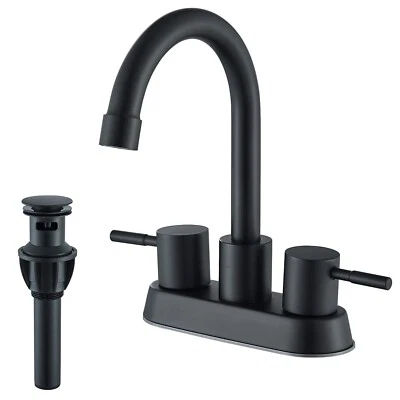 GOTONOVO 4in Centerset Bathroom Faucet Black 2 Handle 3 Hole Sink Vanity Mixer with Drain