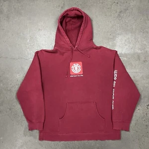 Vintage 90s Y2K Element Skate Distressed Graphic Hoodie Sweatshirt Red L - Picture 1 of 9