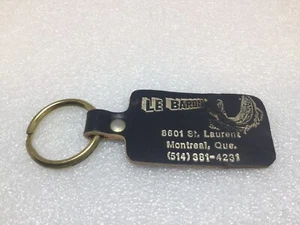 Vintage Black Leather Promo Key Ring LE BARON MONTREAL Porte-Clé HUNTING FISHING - Foto 1 di 9