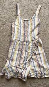 New Cotton Blended Stripped One Piece Shorts Girls Romper With Stripes Sz (M) 8 - Picture 1 of 3