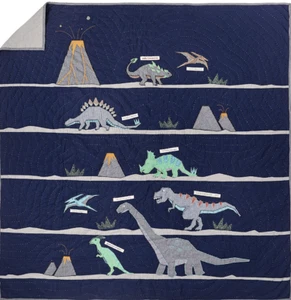 Pottery Barn kids Quilt Full/Queen & 2 Shams Navy Warren Dinosaurs Hand-stitched - Picture 1 of 3