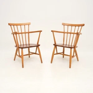 Pair of Danish Vintage Teak Windsor Armchairs - Picture 1 of 8