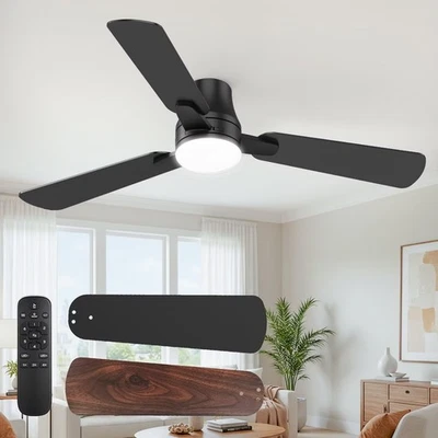 Ceiling Fans with Lights and Remote: 42 Inch Modern Black Ceiling Fan, Low Pr... - Image 1 of 4