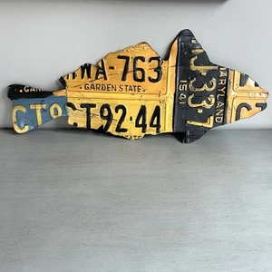 License Plate Art Fish Wall Decor Hanging Fishing Outdoors Man Cave Unique Gift - Picture 1 of 10
