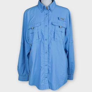 Columbia PFG Fishing Shirt Long Sleeve Button Up Vented Blue Womens Small - Picture 1 of 11