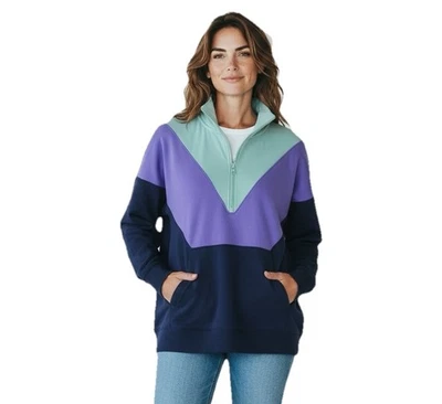 LIVI Lane Bryant 1/4 Zip Sweatshirt Womens 22/24 Color-block Long Sleeve Pockets - Image 1 of 4