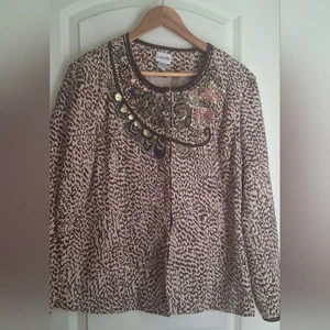 Chicos Embellished Animal Print Jacket Women's Size 2 L FORMAL CHURCH WEDDING - Picture 1 of 14