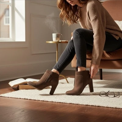 Botas de Tacón de Aguja Naturalizer Gamuza CUERO 7 M - Marrón Oscuro Lavado Foto 1 de 4