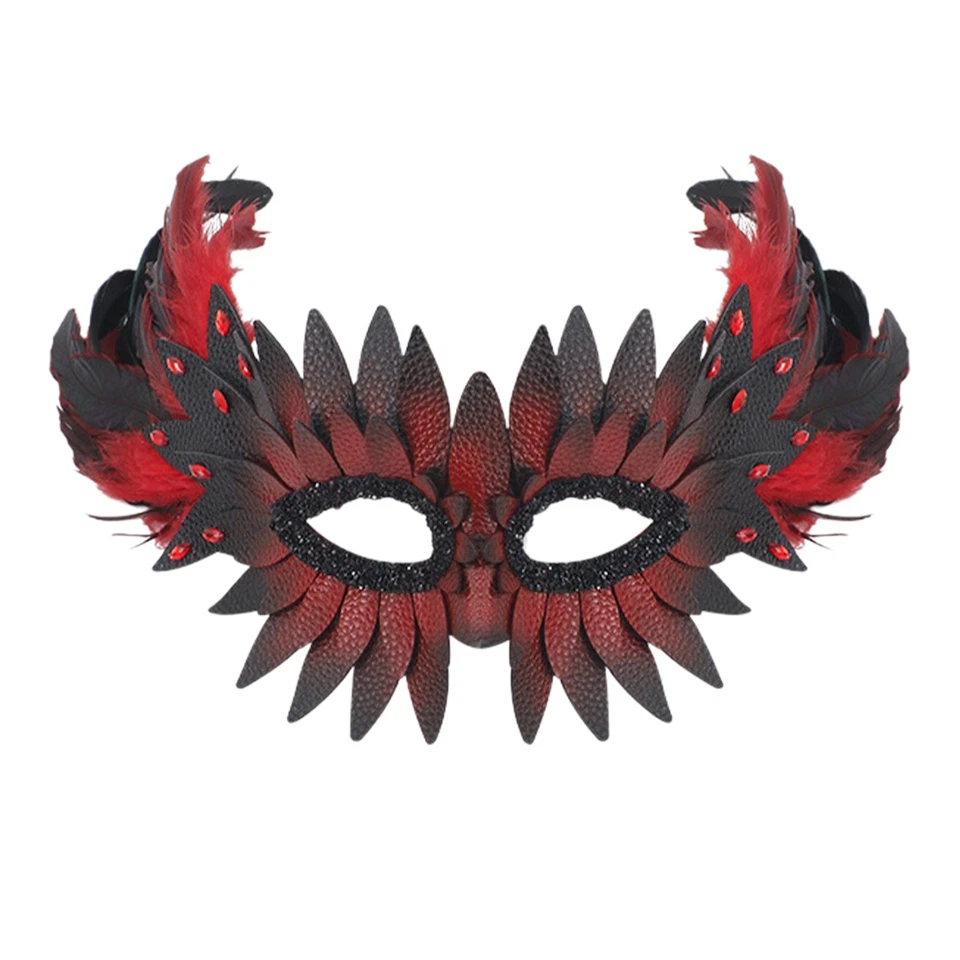 Women's Feathered Owl Leather Half-Face Mask Halloween Carnival Masquerade Mask - Image 1 of 2