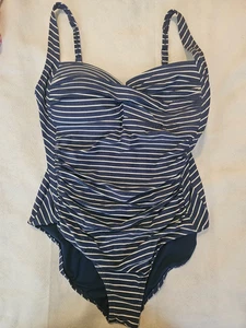 Niptuck Swim Navy White Stripe One-Piece Swimsuit Women’s 12 (Multi-Fit Cup) - Picture 1 of 7