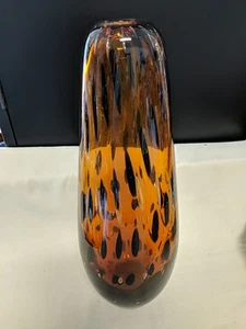 Blown Glass Vase - Amber & Black Animal Print - 14" Tall - Heavy - Picture 1 of 4