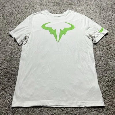 The Nike Tee Dri-FIT Rafa Nadal Tennis T-Shirt Top White DZ2639-100 Medium Green - Image 1 of 4