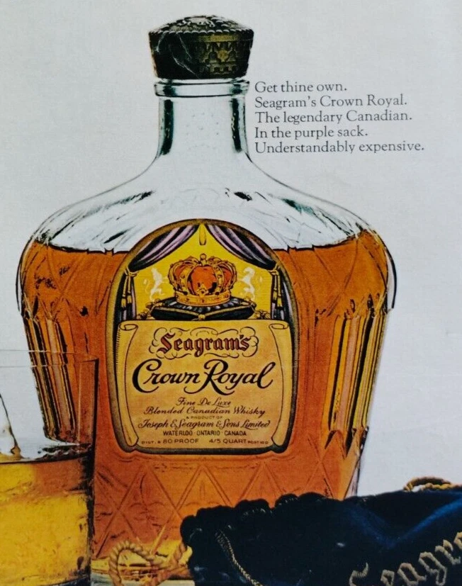 Saco púrpura de whisky canadiense mezclado real marrón de Seagram de colección caro Foto 1 de 3