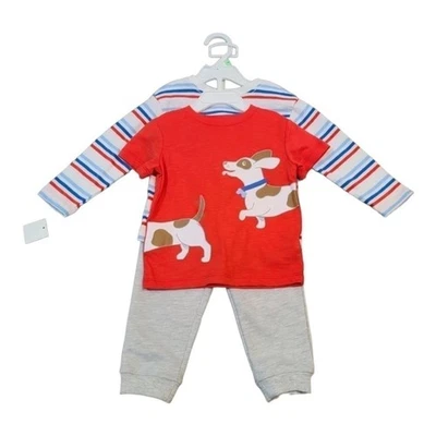 Little Me Outfit Set Baby Boy 12 Months Red Grey Jogger Outfit Puppy Foto 1 de 4