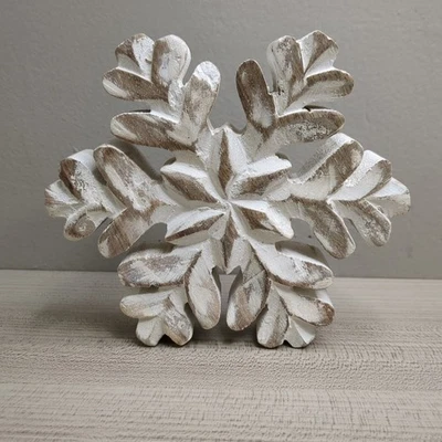 Estante de madera blanco para decoración de copo de nieve cuidador Navidad Invierno Foto 1 de 2