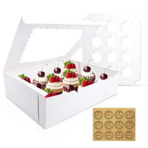 12PCS Cupcake Boxes 12 Count Cupcake Container with Window White Cupcake Hold... - Picture 1 of 7