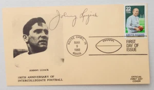 Johnny Lujack Firmado FDC "Ganador del Trofeo Heisman 1947 Notre Dame" + Chicago Bears - Imagen 1 de 2