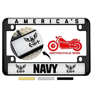 Motorcycle 4-hole Metal License Plate Frame - AMERICA'S NAVY (w/b) - Imagen 1 de 15