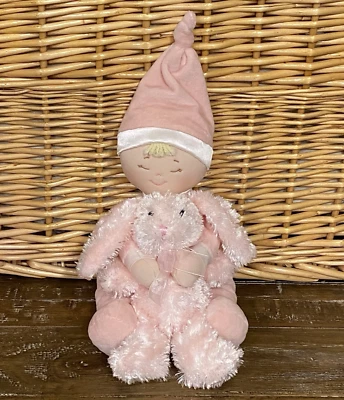 BABY GUND Doll Sleeping Baby Lovey Pink Blonde Hair Satin Trim 58640 w/Bunny - Image 1 of 4