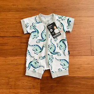 Bonds White Blue Green Dinosaur Brontosaurus Zip Wondersuit Romper BNWT Size 000 - Picture 1 of 2