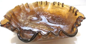 Vintage Imperial Glass Bowl Caramel Slag Brown White Embossed Windmill 8 1/8" D - Picture 1 of 9