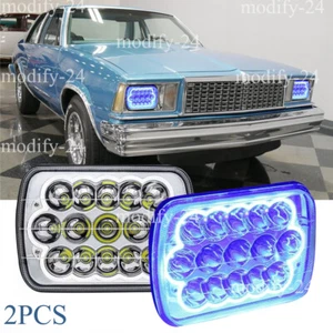 Fit Chevy Malibu 1978-1981 El Camino Pair 5X7" 7x6"LED Headlights Hi-Lo Blue DRL - Picture 1 of 13