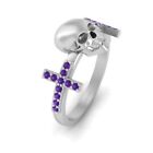 Purple Amethyst Holy Cross and Gothic Skull Engagement Ring Silver skull ring
