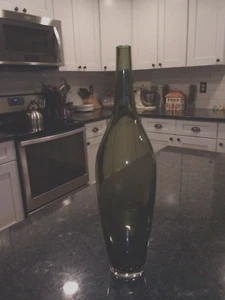 GLASS BOTTLE -GLASS ART - ALGEA GREEN - THICK BASE - 17" - Picture 1 of 7
