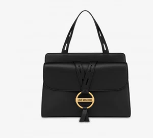 LOVE MOSCHINO LADIES BLACK HANDBAG ROUND BUCKLE USD 320.00 - Picture 1 of 9