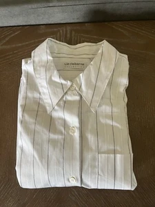 Camicia abito da uomo Liz Claiborne bianca a righe maniche lunghe con bottoni taglia 10 - Foto 1 di 9