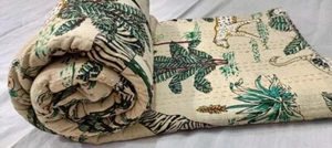 Indian Handmade Designer Queen Size Cotton Kantha Quilt Throw Blanket Bedspread - Picture 1 of 6