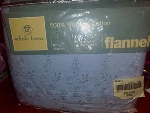 Vintage Sears King Flannel Sheet Set Blue Embroidered Scalloped Hem New *14-4* - Picture 1 of 10