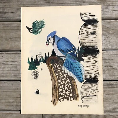 Lápiz de color Bluebird arte de pared imagen original firmada por artista invierno zapato de nieve Foto 1 de 4