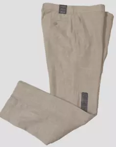 $98 J. nuovo con etichetta Pantalone girocollo lino/cotone beige a quadri gamba dritta tasche misura 34x32 - Foto 1 di 16